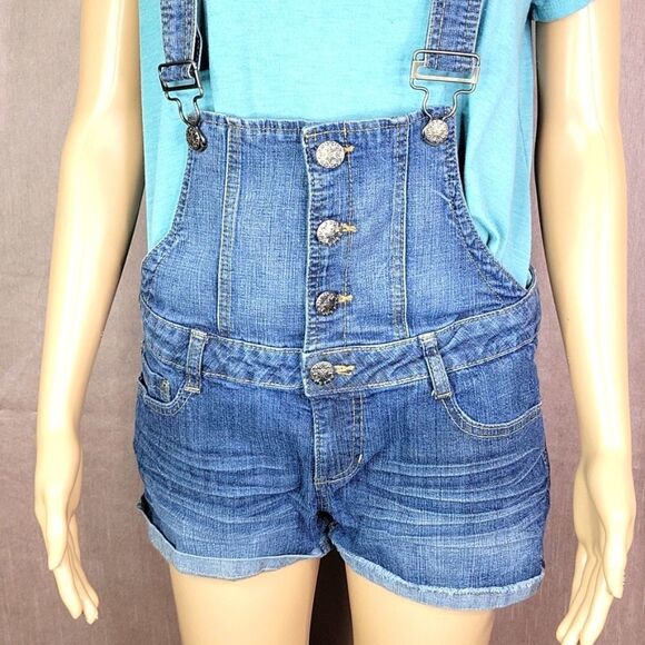 BLUE SPICE Blue Jean Shorts‎ Overalls Size Large - Picture 2 of 8